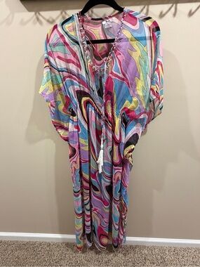 Morocco Sheer Kaftan Swim Coverup Dress Sz L